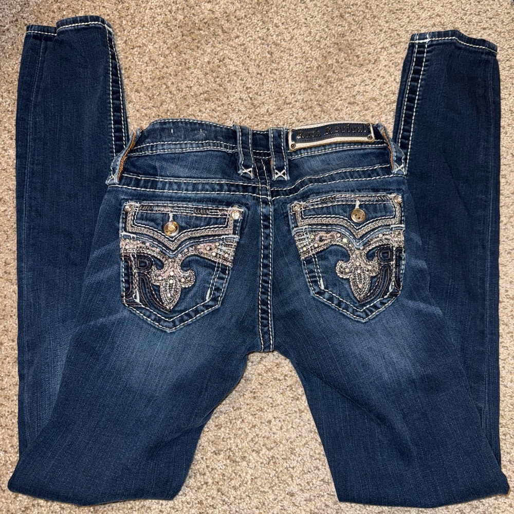 Rock Revival Blue Skinny Jeans with Ornate Embroidery